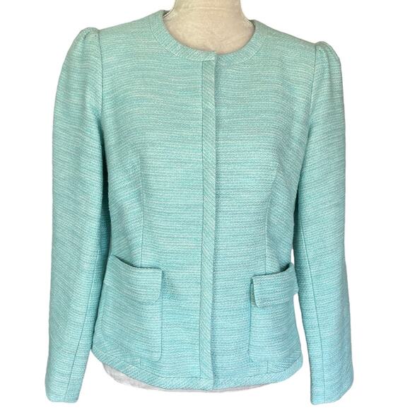 Talbots Tweed Blazer 6 Turquoise Blue Pockets New - Picture 1 of 14